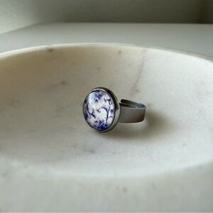 Delft Blue Flower Design Adjustable Handmade Ring from England
